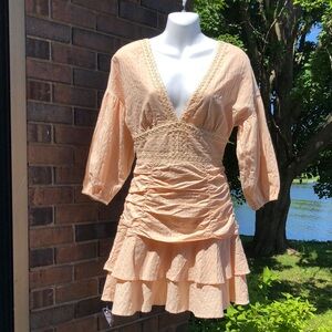 Fanco Peach Tiered Ruffle V-Neck Mini Dress